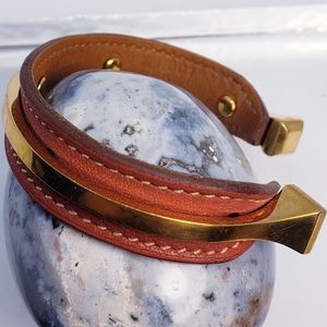 Genuine Hermès Leather and Gold Cuff Bracelet